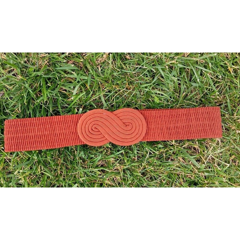 Vintage 1970s Rust Stretch Waist Belt Boho Mod Knot Buckle Wide Elastic Belt